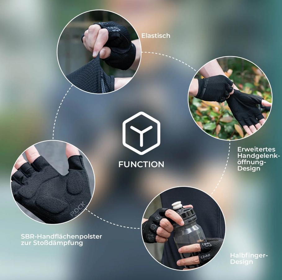 ROCKBROS Guantes de Ciclismo de Medio Dedo Antideslizantes Acolchados Absorción de Impactos Transpirables Tejido de Malla para Circulación de Aire y Comodidad Ideal para Ciclismo Correr y Senderismo