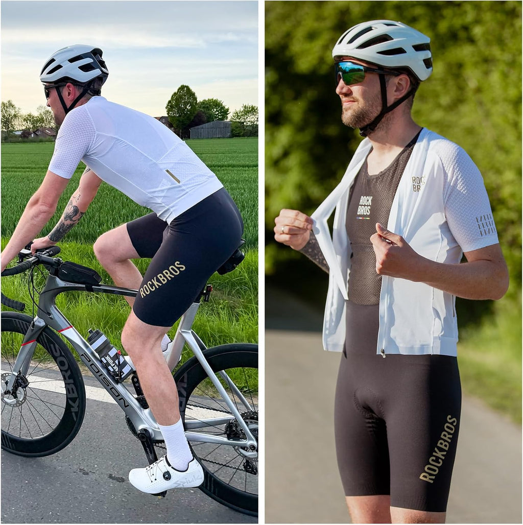 Pantalón de ciclismo ROCKBROS con bragueta acolchada, shorts bib para hombre, pantalón corto de bicicleta, pantalones con tirantes transpirables y de secado rápido para ciclismo en carretera y MTB