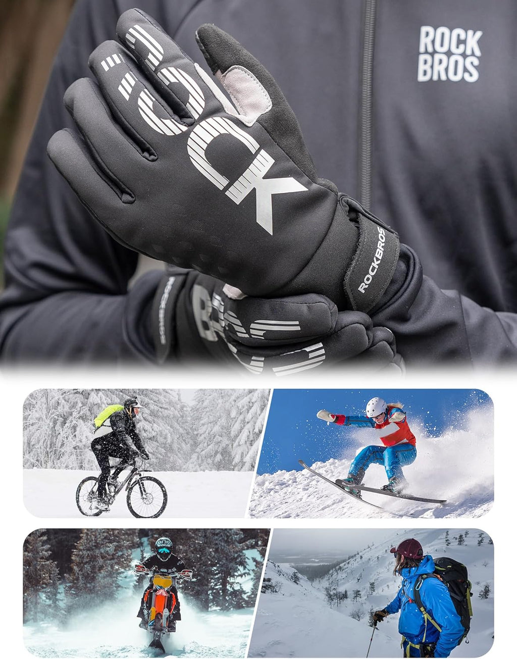 ROCKBROS Guantes de bicicleta para mujer y hombre, invierno, guantes cálidos con Thinsulate compatibles con pantalla táctil, guantes deportivos para ciclismo, MTB, escalada, correr y actividades al aire libre