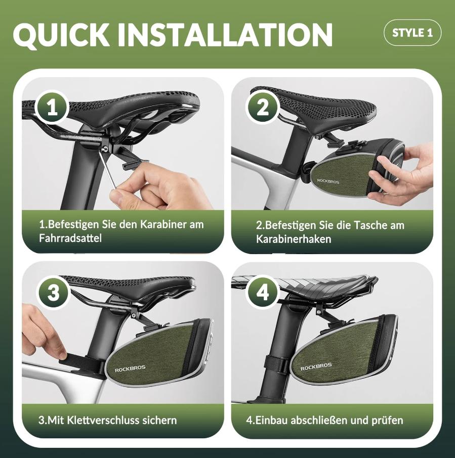 ROCKBROS Bolsa de Sillín Impermeable 2024 nuevo estilo 0.45L capacidad de almacenaje con cinta de fijación y franja reflectante para bicicletas de carretera