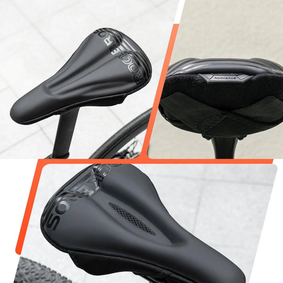 ROCKBROS Funda de sillín para bicicleta acolchada con gel, suave y de silicona y tejido PU, compatible con MTB, bici de carretera, trekking, plegable y entrenamiento en casa