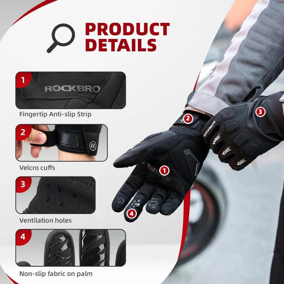 ROCKBROS guantes de ciclismo térmicos de dedos largos guantes MTB unisex hombre protección 3D contra impactos antideslizante con agarre compatibles con pantalla táctil ultraligeros transpirables para ciclismo correr senderismo esquí