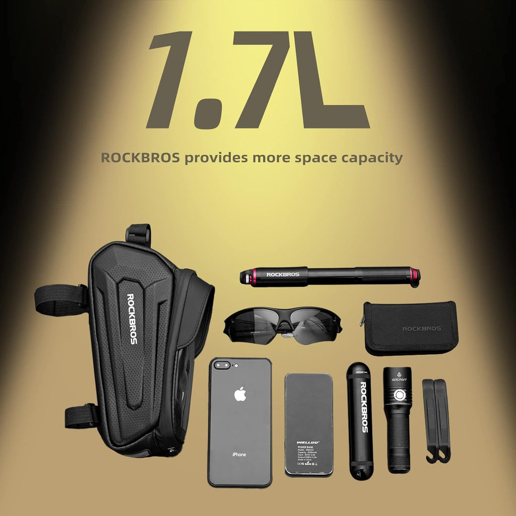 ROCKBROS Bolsa de bicicleta impermeable con pantalla táctil TPU, 1,7 l y 1,3 l, resistente al desgaste, reflectante, gran capacidad, adecuada para teléfonos móviles de hasta 6,8 inch, carcasa rígida de EVA 3D, con protección contra la lluvia