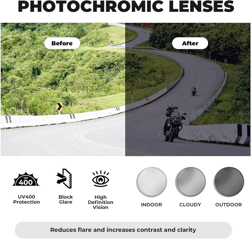 Gafas de ciclismo ROCKBROS con tinte automático para hombres y mujeres, gafas fotocromáticas UV400, gafas deportivas con montura TR90 ultraligeras para bicicleta y MTB, ideales para pesca