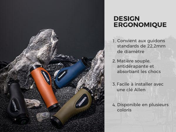 ROCKBROS empuñaduras de cuero MEGA COMODIDAD & protección del muñeco estilosas & ergonómicas empuñaduras de bicicleta para manillares de 22,2 mm MTB city bike e-bike universales para city, trekking & e-bike el tuning de bicicleta con efecto cuero