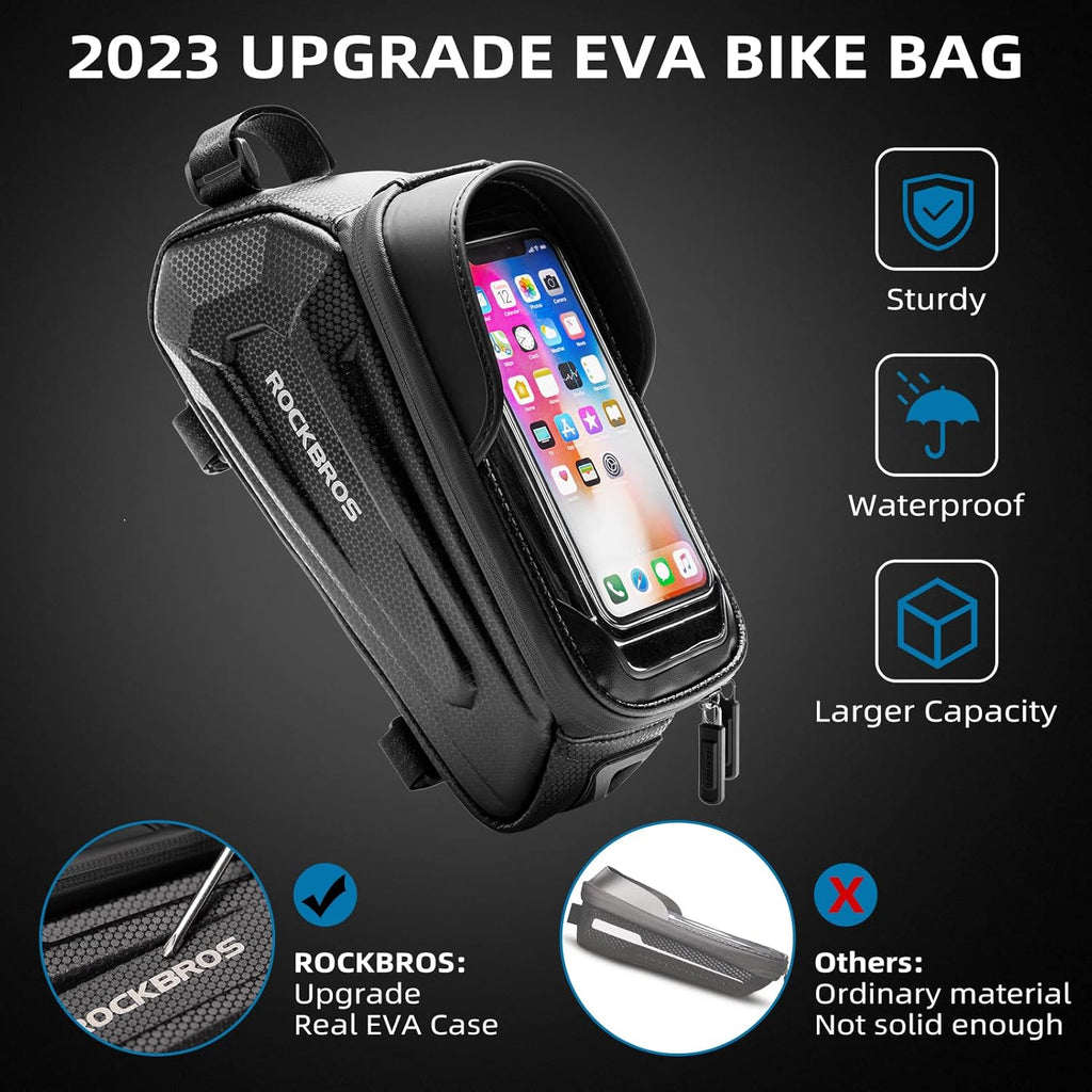ROCKBROS Bolsa de bicicleta impermeable con pantalla táctil TPU, 1,7 l y 1,3 l, resistente al desgaste, reflectante, gran capacidad, adecuada para teléfonos móviles de hasta 6,8 inch, carcasa rígida de EVA 3D, con protección contra la lluvia