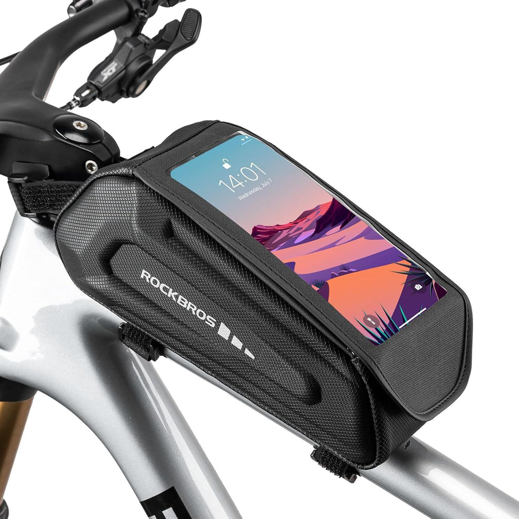 ROCKBROS Bolsa de Bicicleta Impermeable Funda de Movil para Smartphone de 6.8 inch Materiales de Alta Calidad Ventana TPU Poliéster & PU Exterior Capacidad de 1.7l Diseño de Logo Reflectante