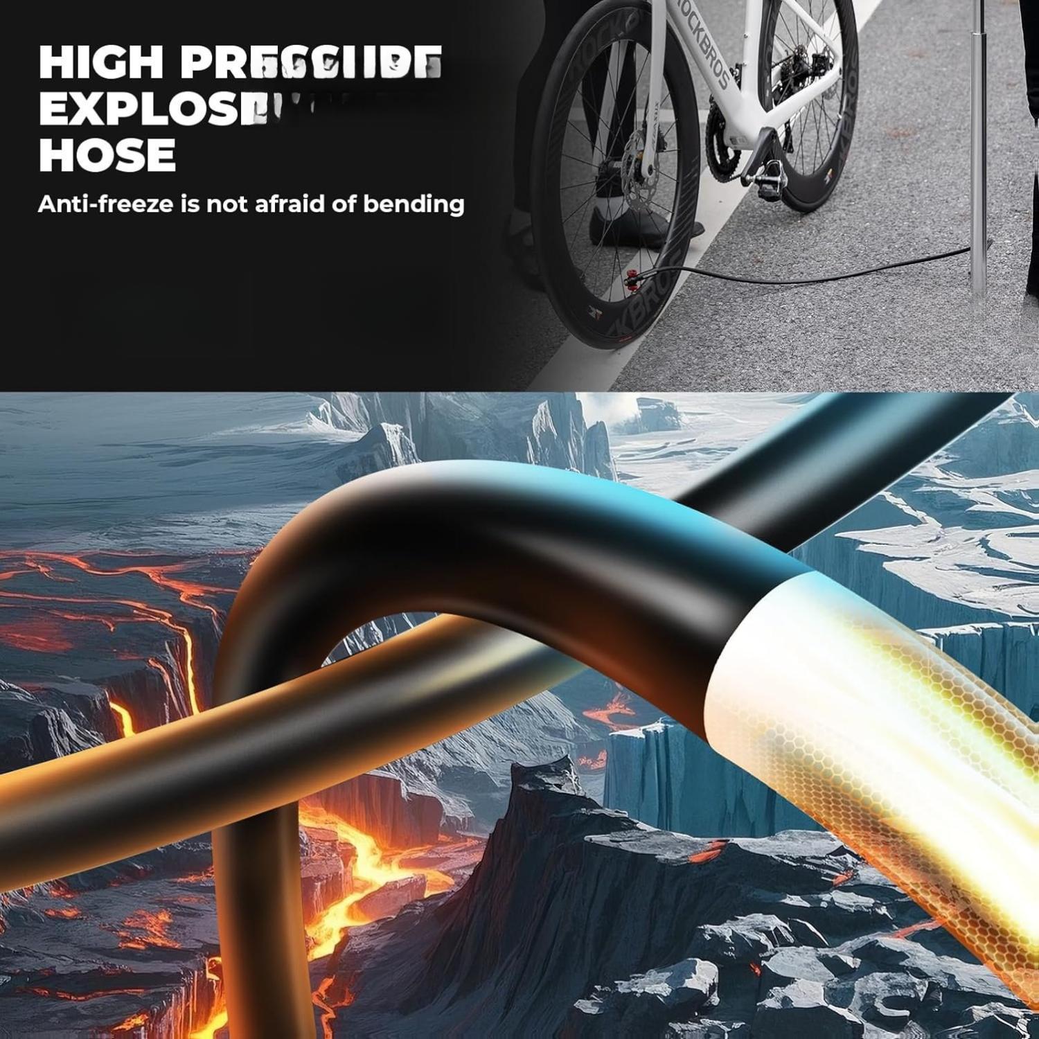 ROCKBROS soporte para bomba de bicicleta 240 PSI con manómetro, bomba de aire, bomba de bicicleta para motocicleta, e-bike, balón, neumáticos de coche, bomba de aire de pie