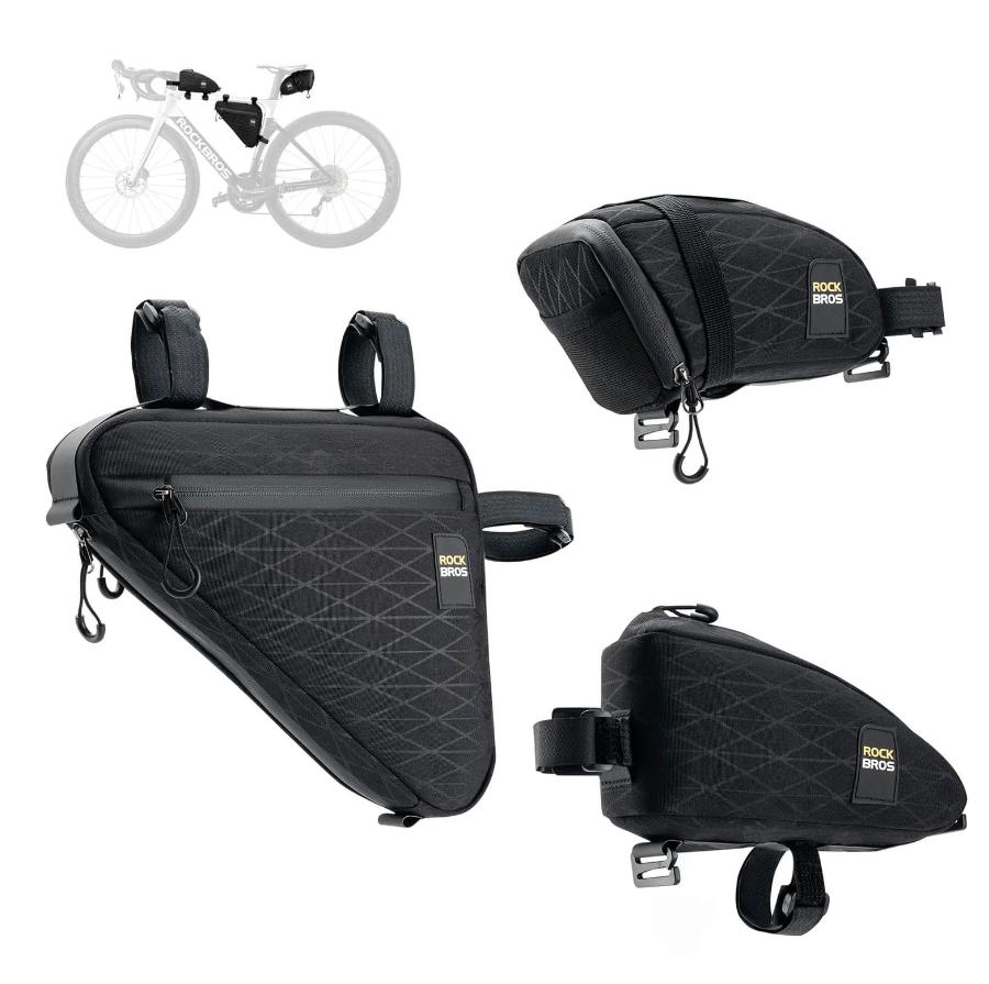 ROCKBROS Bolsa de Bicicleta Set Bolsa de Marco*2+Bolsa de Sillín*1 1.2L con Correa de Hombro Ajustable Multifuncional＆Ligero Instalado de Poliéster de Alta Densidad