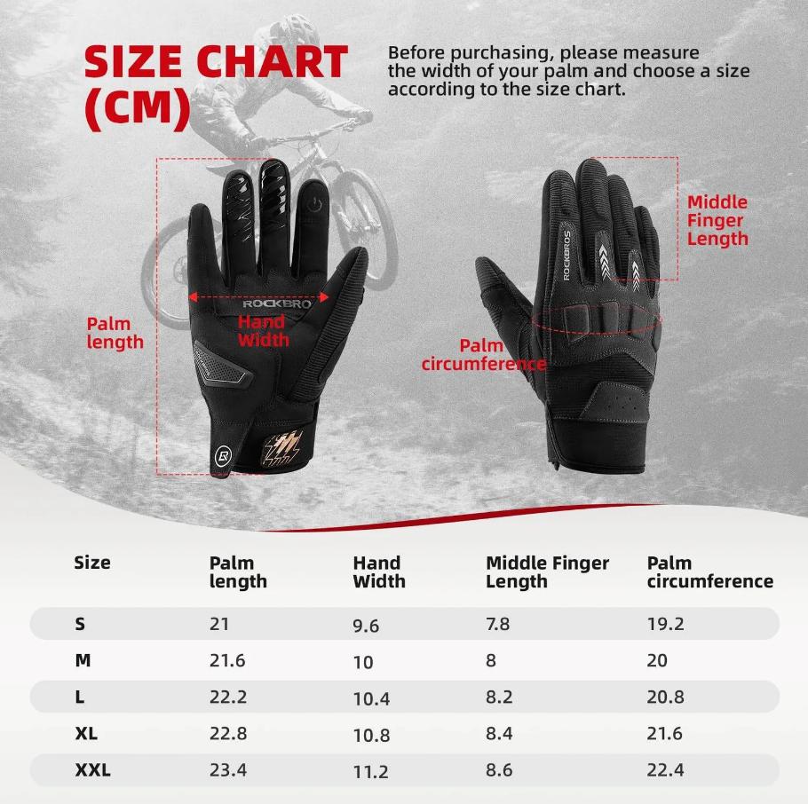 ROCKBROS guantes de ciclismo térmicos de dedos largos guantes MTB unisex hombre protección 3D contra impactos antideslizante con agarre compatibles con pantalla táctil ultraligeros transpirables para ciclismo correr senderismo esquí