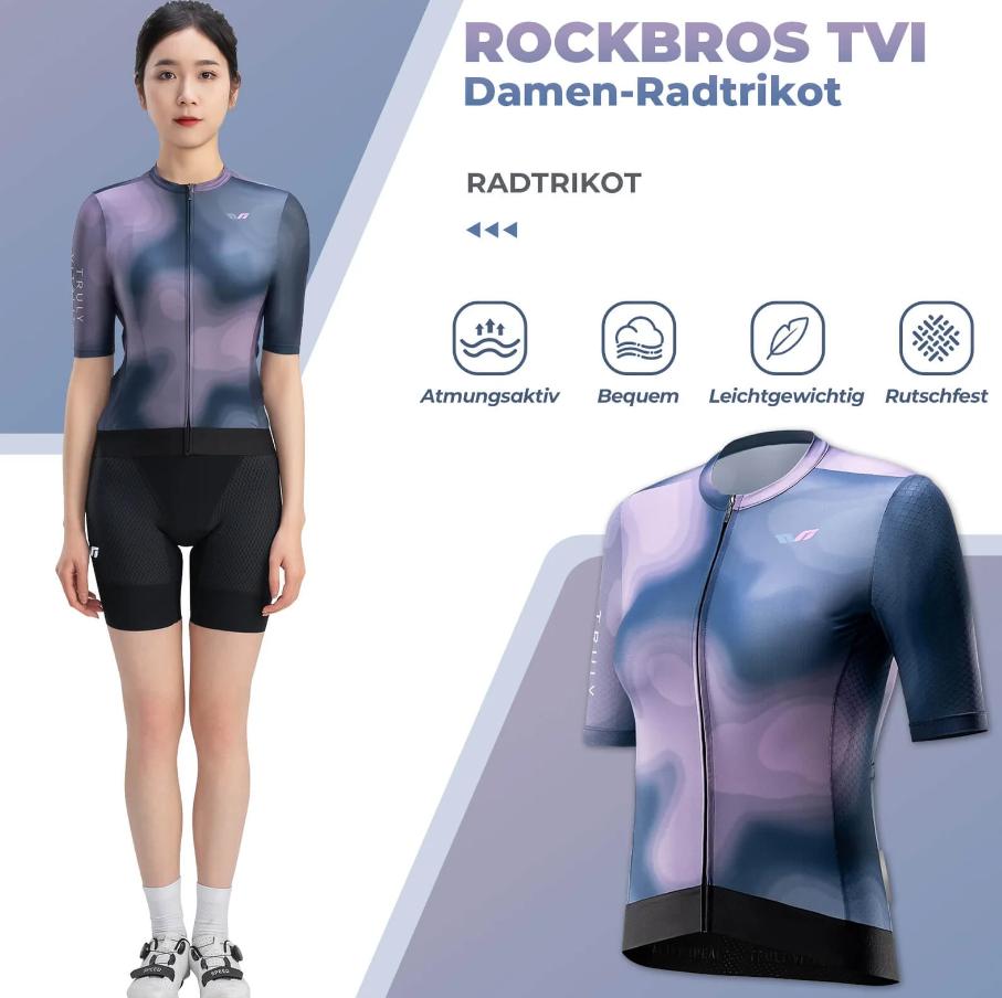 ROCKBROS TVI Camiseta Ciclismo Mujer Manga Corta Verano Secado Rápido con 3 Bolsillos