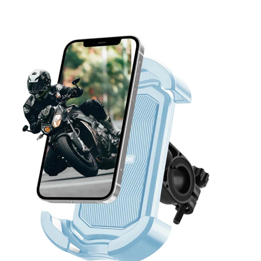 ROCKBROS Soporte Móvil Bicicleta & Moto – Rotación 360°, Antigolpes & Seguro, para Smartphones 4.7–7 Pulgadas, Fácil Instalación Material EVA Resistente Puerto de Carga Compatible con Teléfonos, Ideal E-Bike, Bicicleta de Carretera, MTB, Urbano