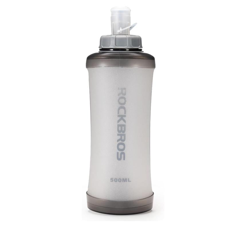 ROCKBROS Botella de agua plegable para bicicleta 500 ml, sin BPA, ligera & higiénica, ideal para camping, senderismo, viajes, blanco