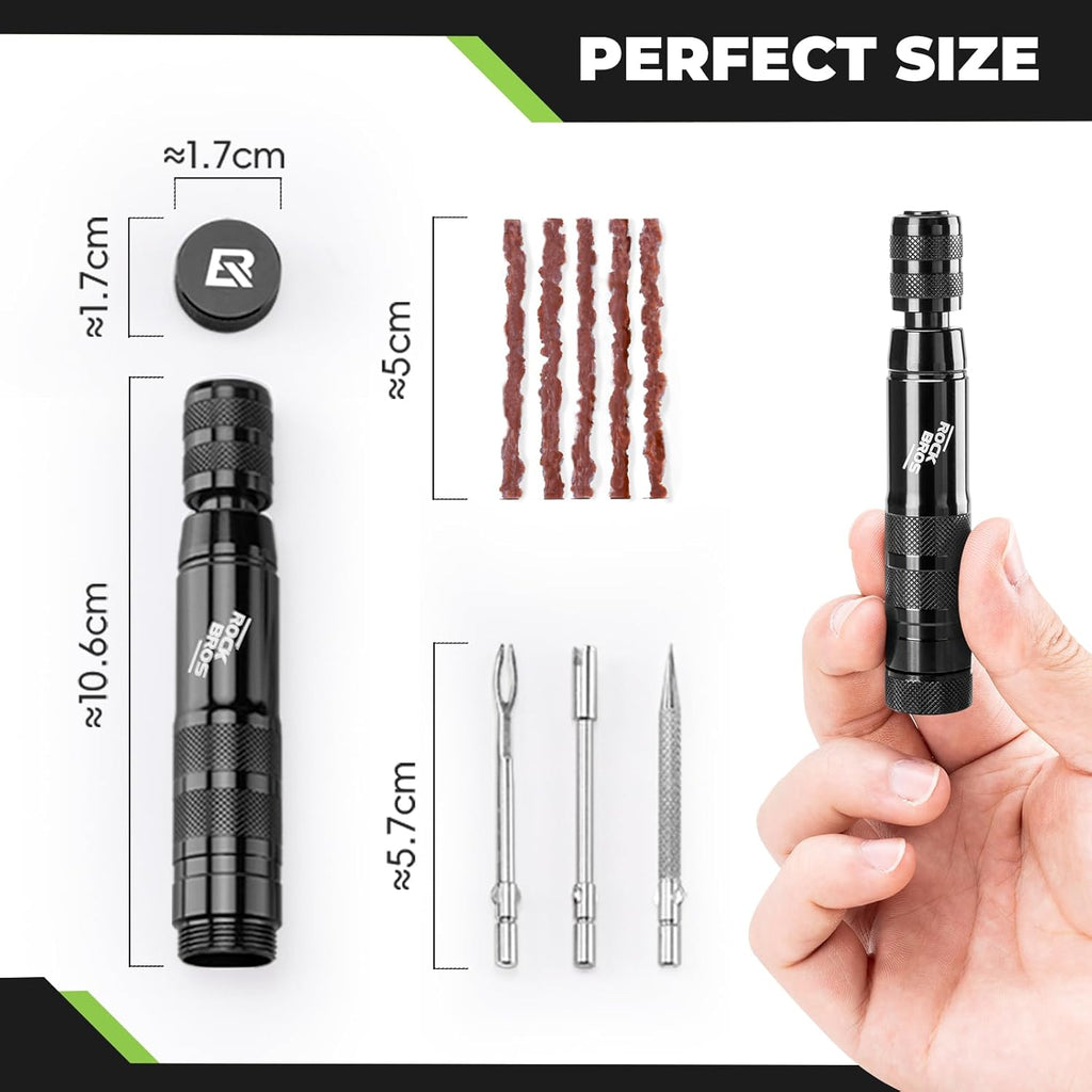 ROCKBROS kit de reparación de tubeless para neumáticos – set compacto con tapones de goma, carcasa de aluminio y empuñadura ergonómica, herramienta de reparación de neumáticos para bicicleta y motocicleta