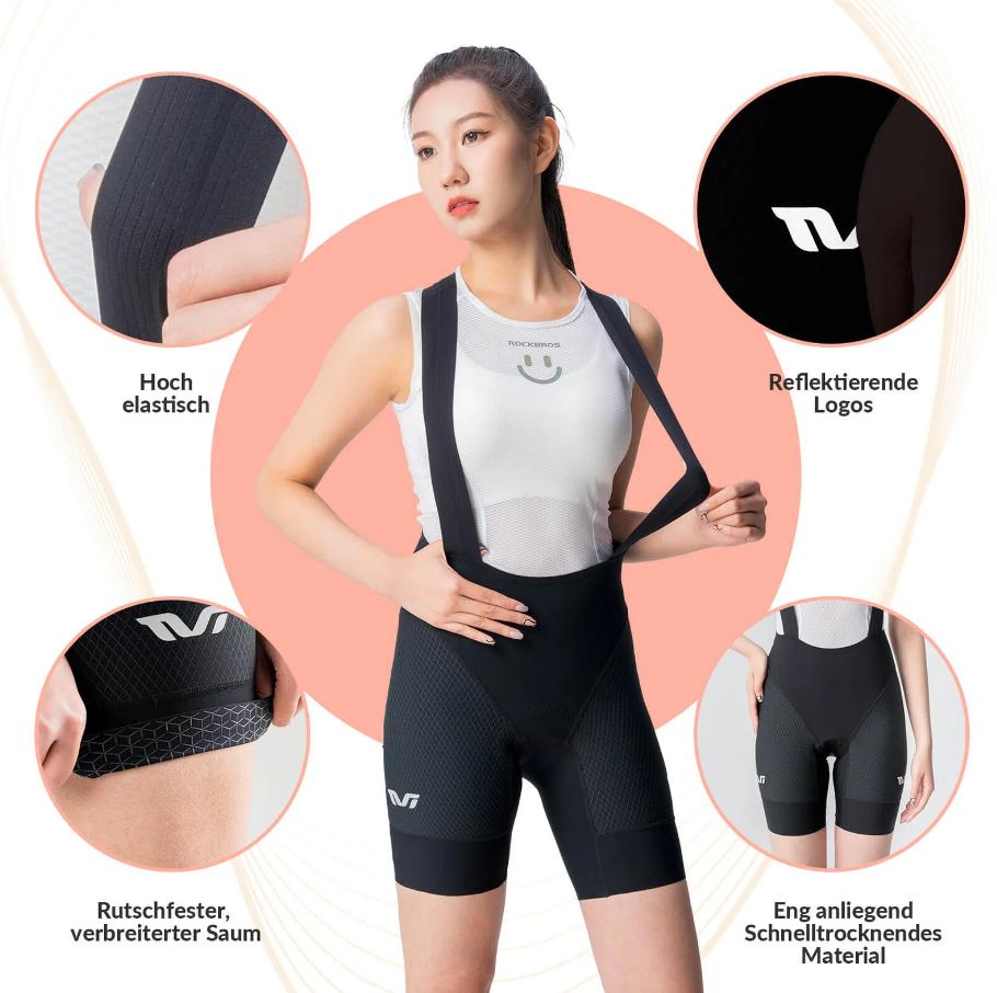 ROCKBROS TVI pantalón corto de ciclismo para mujer con tirantes, acolchado, de secado rápido, ajuste elástico y transpirable, para viajes intensos, con acolchado de esponja de alta densidad y bolsillos elásticos