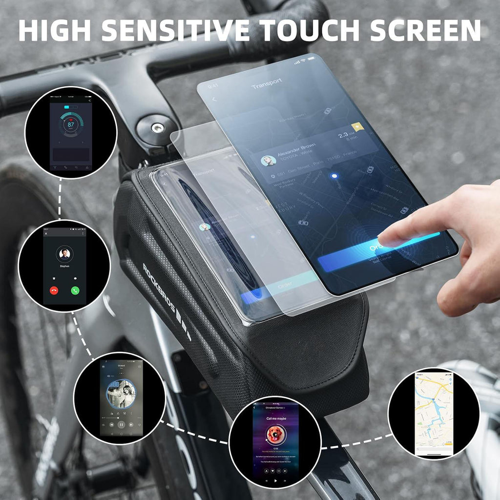 ROCKBROS Bolsa de Bicicleta Impermeable Funda de Movil para Smartphone de 6.8 inch Materiales de Alta Calidad Ventana TPU Poliéster & PU Exterior Capacidad de 1.7l Diseño de Logo Reflectante