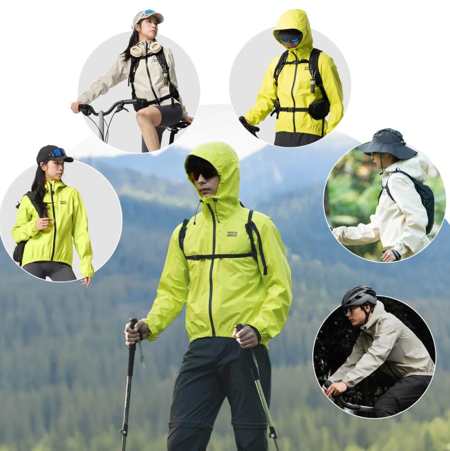 ROCKBROS Chaqueta Amarillo Neón Impermeable Ligera 0-15° Hombre Mujer Transpirable y Cómoda con Capucha Extendida y Dobladillo Elástico