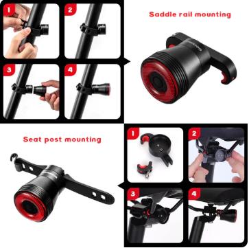 ROCKBROS Luz Trasera Inteligente Q5 IPX6 Resistente al Agua con 4 Modos de Iluminación y Carga USB Recargable para Bicicleta Seguridad Nocturna