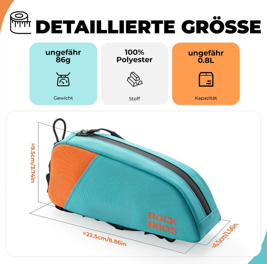 ROCKBROS Bolsa de Tubo Superior de Bicicleta Cierre de Lazo Rápido y Fijación de Cuerda Elástica 0.8L