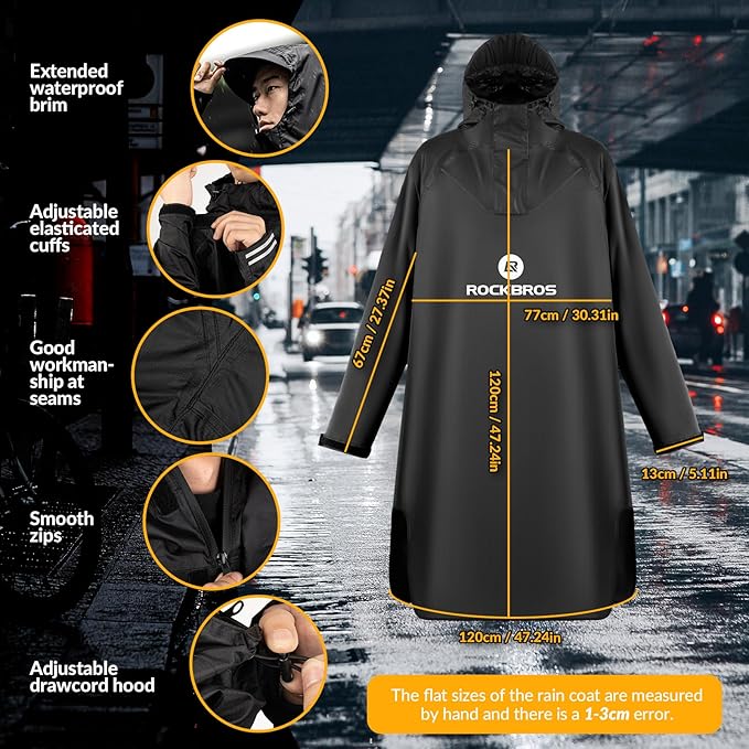 ROCKBROS Impermeable reutilizable, poncho de lluvia con capucha, chaqueta impermeable plegable, multiusos para bicicleta, camping, senderismo y pesca, para hombres y mujeres