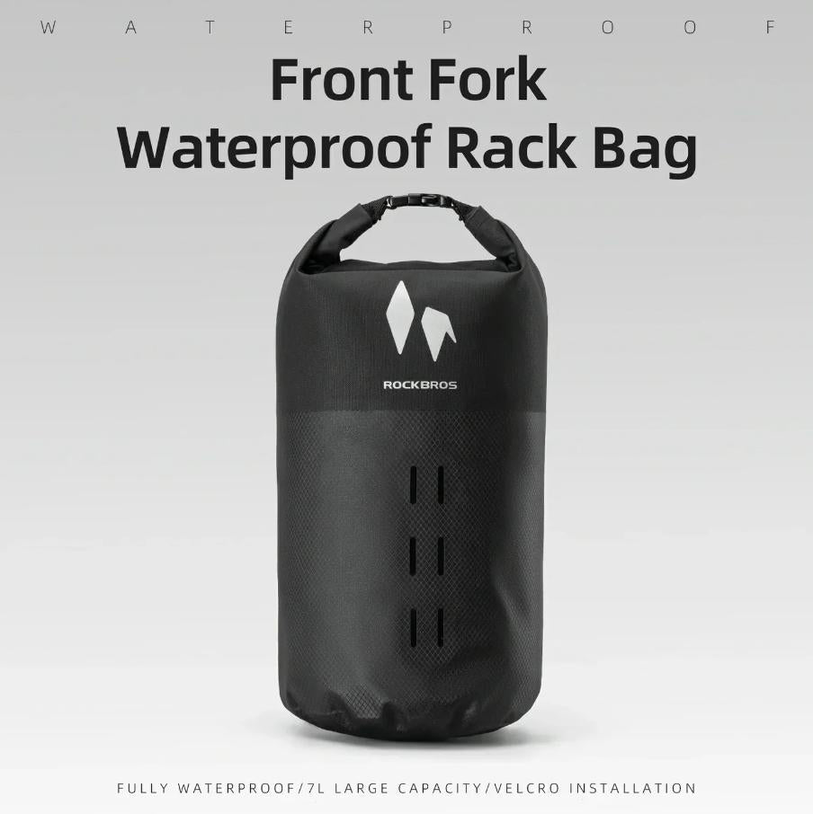 ROCKBROS bolsa impermeable para portapaciente de 7 L AS-156 RideMate para horquilla delantera de poliéster con cremallera y cierre de velcro de tres puntos