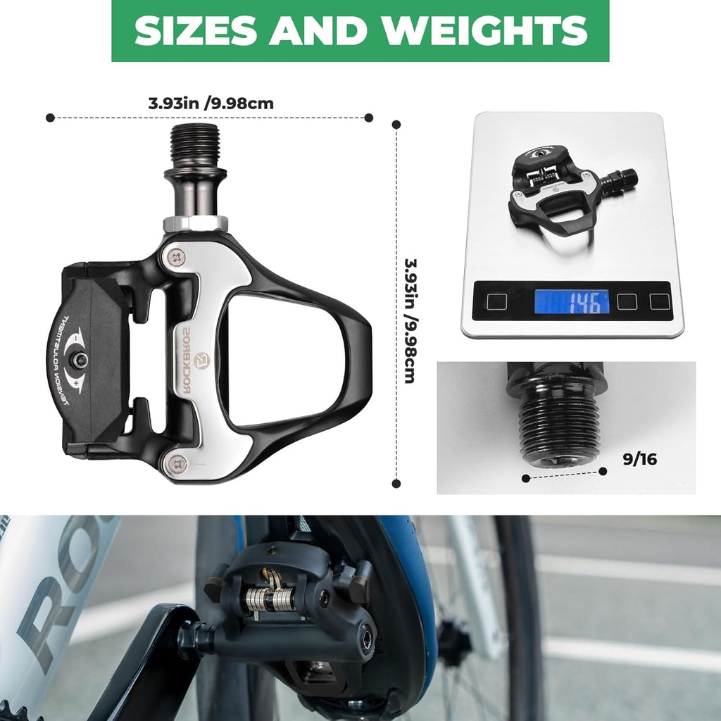 ROCKBROS pedales de carretera compatibles con sistema Look KEO, pedales de clic con tacos a 4.5°, plataforma de pedal de plástico de construcción ligera, tensión ajustable, eje de CrMo, para carretera & competición