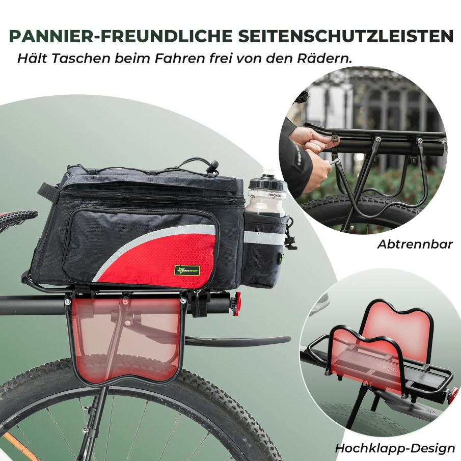 ROCKBROS portapaciente de bicicleta de aluminio robusto y ligero para MTB/trekking de 24–29 inch con guardabarros y reflector, ideal para ir al trabajo y bikepacking