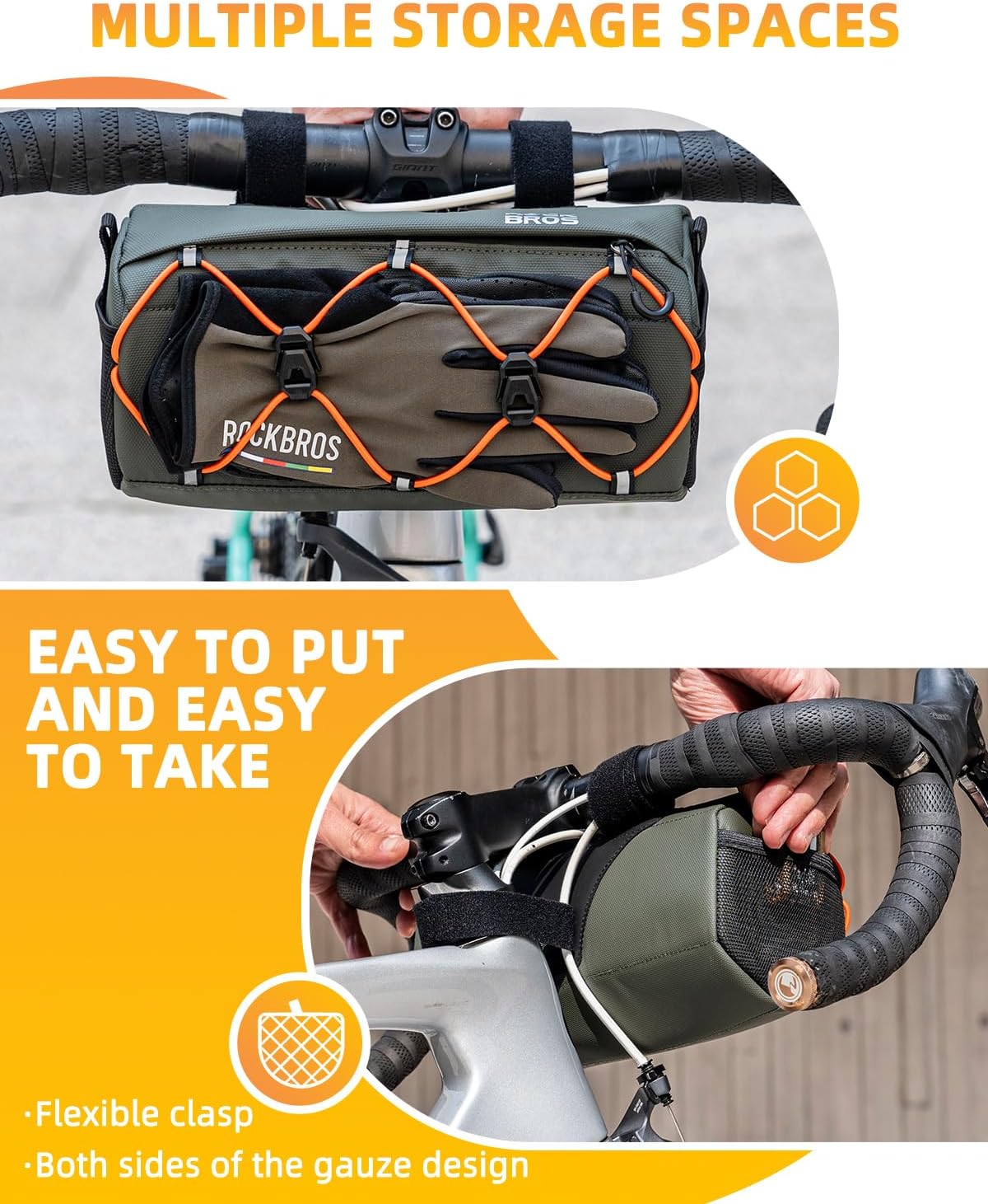 ROCKBROS Bolsa de bicicleta Bolsa de manillar 2.2L con correa de hombro en 6 colores