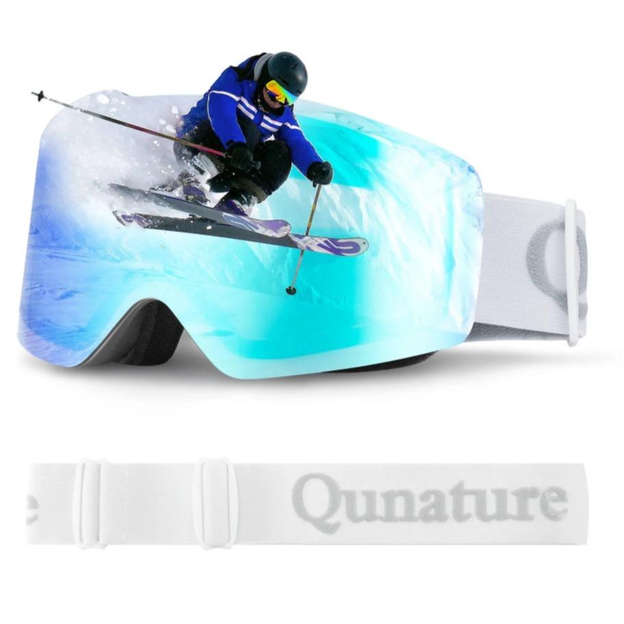 ROCKBROS Qunature UV400 gafas de esquí antivaho sin montura con visión panorámica, recubrimiento HD antirreflejos, acolchado de espuma cómodo, correa ajustable, negro, rosa-verde, rosa pasa montañas