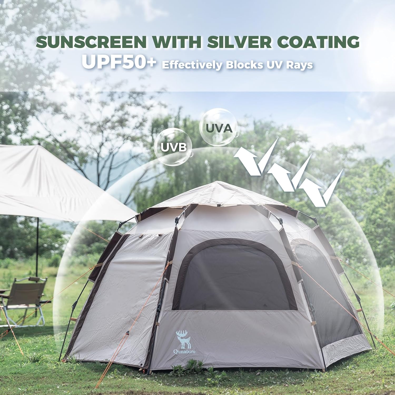 ROCKBROS tienda de campaña para exterior tipo cúpula impermeable protección solar ventilación 360° 2 puertas 4 ventanas UPF 50+ protección contra la lluvia 2000 mm ultraligera para 1-2 personas