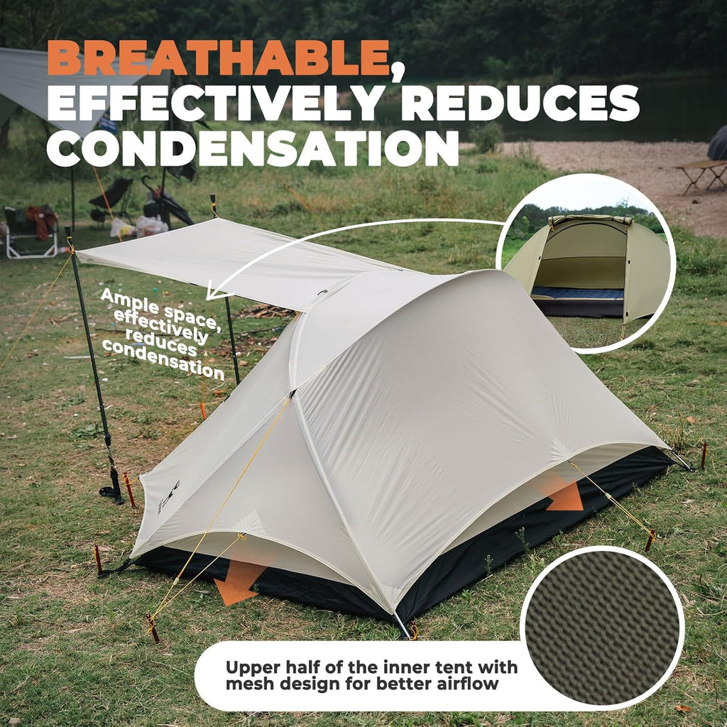 ROCKBROS Qunature tienda de campaña para 2 personas, impermeable & techo desmontable, estructura en X, ultraligera, para camping, senderismo y actividades al aire libre