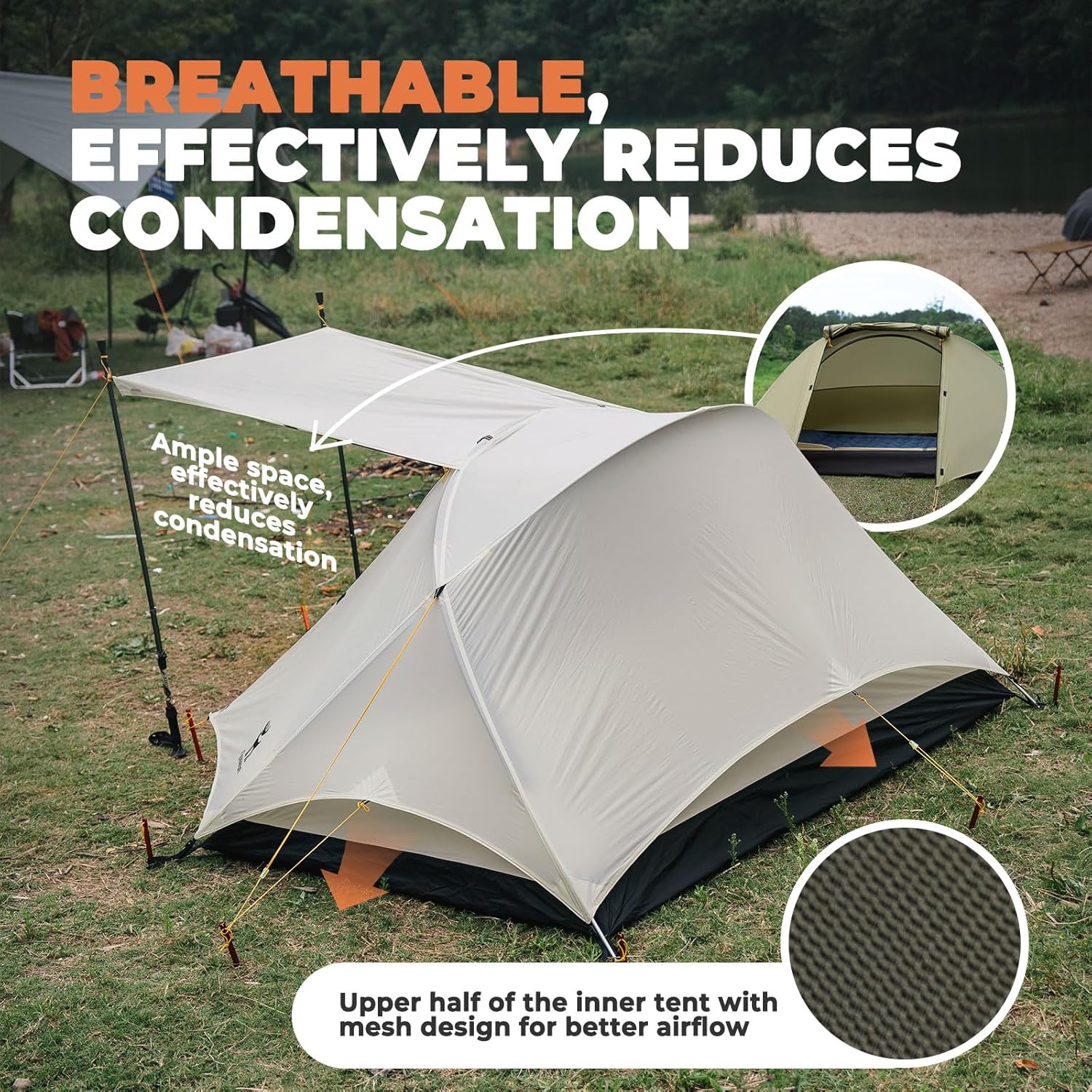 ROCKBROS Qunature tienda de campaña para 2 personas, impermeable & techo desmontable, estructura en X, ultraligera, para camping, senderismo y actividades al aire libre