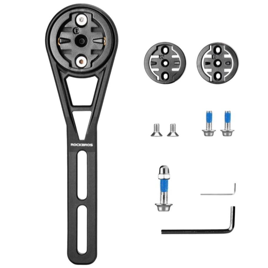 ROCKBROS soporte universal aerodinámico para ordenador de bicicleta – soporte GPS robusto compatible con Garmin, Wahoo & Bryton, fijación estable en el manillar incl.Adaptador para cámara de acción, giratorio, fácil de montar, ideal para ciudad & MTB