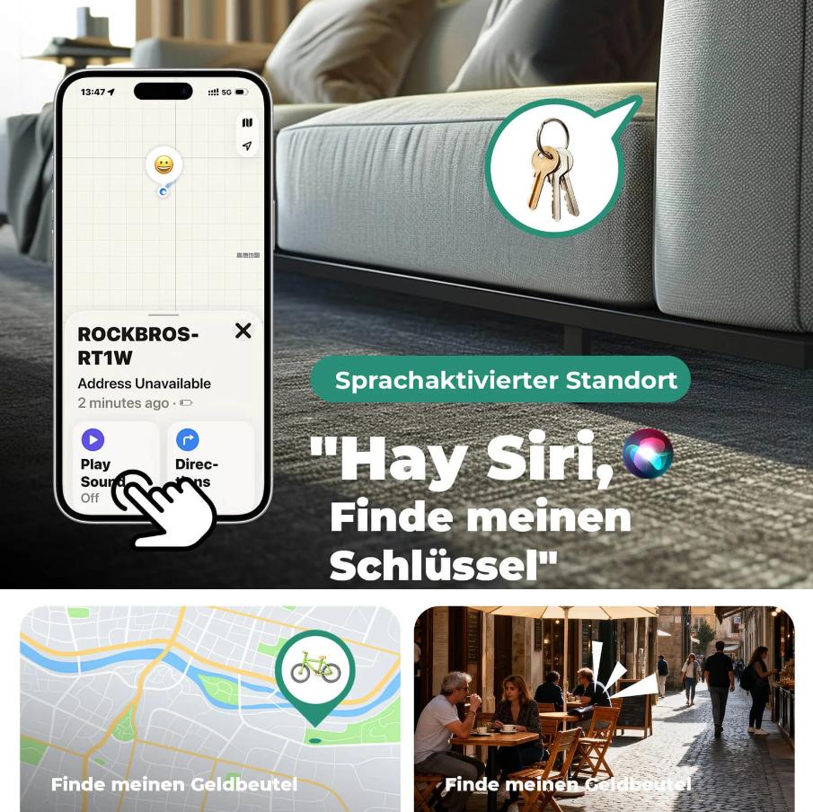 ROCKBROS RT1W rastreador antipérdida Apple 365 días de batería Hey Siri control por voz compartición entre múltiples dispositivos para iPhone iPad y Mac integración completa con Apple Find My