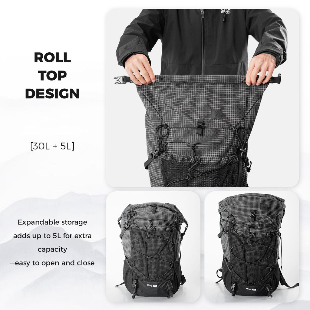 ROCKBROS mochila de trekking 35L resistente al agua, material de nylon robusto, gran capacidad, varios compartimentos, sistema de transporte cómodo, detalles de seguridad, mochila de senderismo versátil para caminatas de 1-2 días o viajes de 3 días