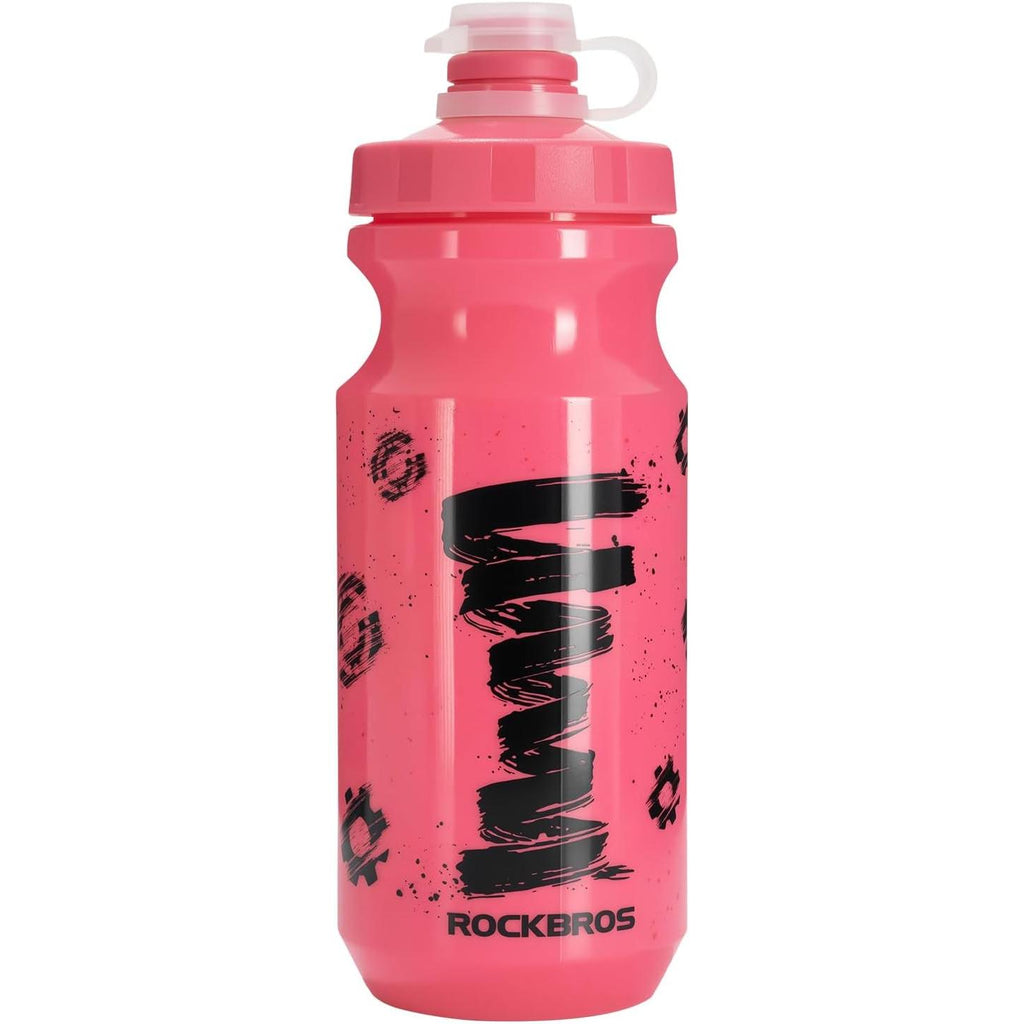 ROCKBROS botella de agua 600 ml a prueba de fugas sin BPA botella deportiva para ciclismo senderismo actividades al aire libre trabajo escuela rosa material PP5 diseño ergonómico