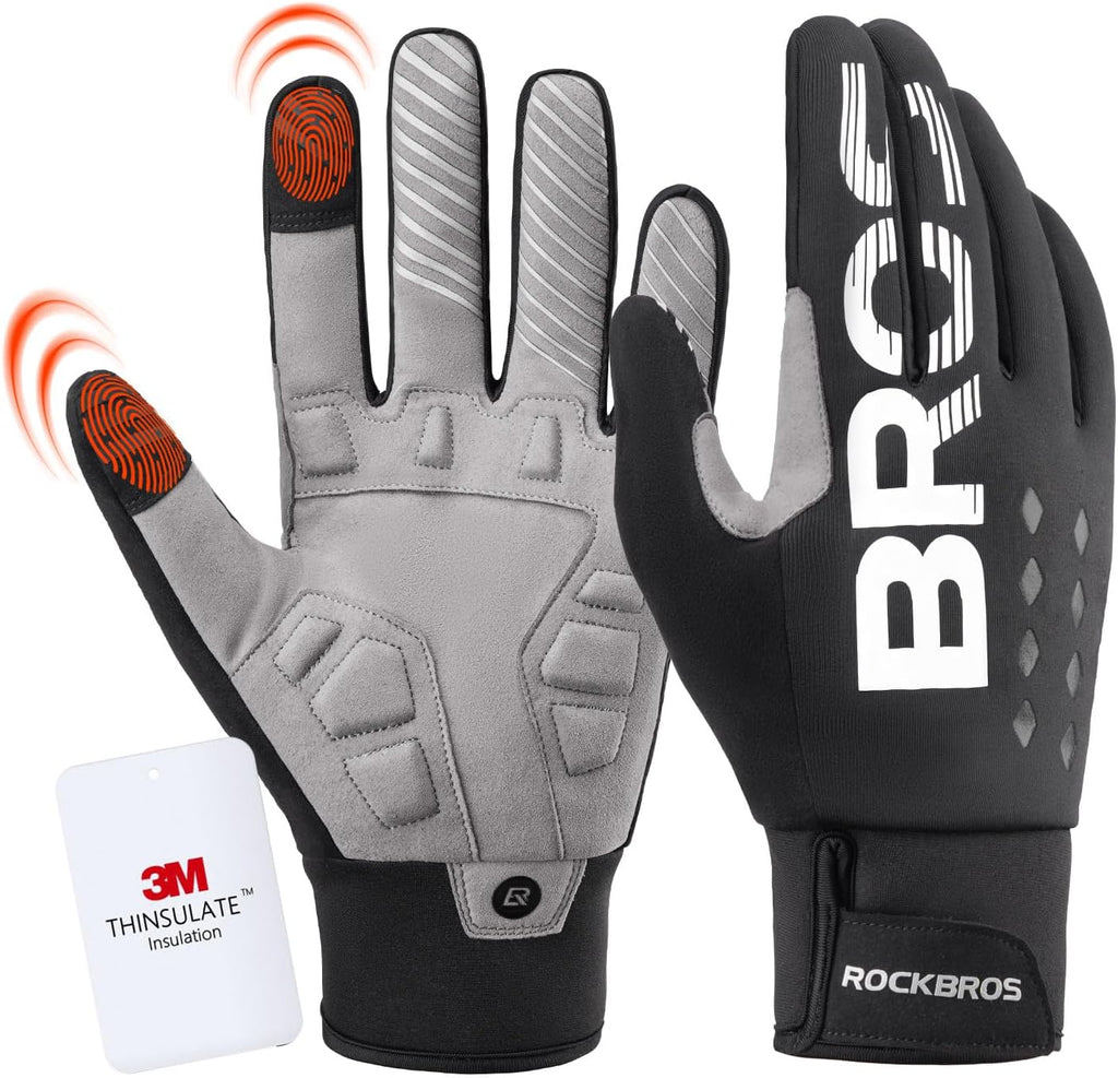 ROCKBROS Guantes de bicicleta para mujer y hombre, invierno, guantes cálidos con Thinsulate compatibles con pantalla táctil, guantes deportivos para ciclismo, MTB, escalada, correr y actividades al aire libre