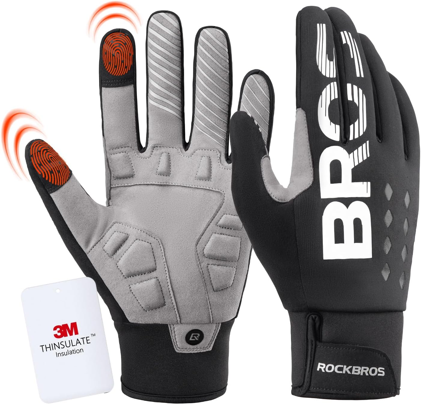 ROCKBROS Guantes de bicicleta para mujer y hombre, invierno, guantes cálidos con Thinsulate compatibles con pantalla táctil, guantes deportivos para ciclismo, MTB, escalada, correr y actividades al aire libre
