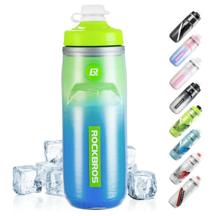 ROCKBROS botella de agua para bicicleta 620 ml, botella deportiva con función de enfriamiento durante 5 horas, sin BPA y a prueba de fugas, ideal para viajes en bicicleta y desplazamientos por negocios