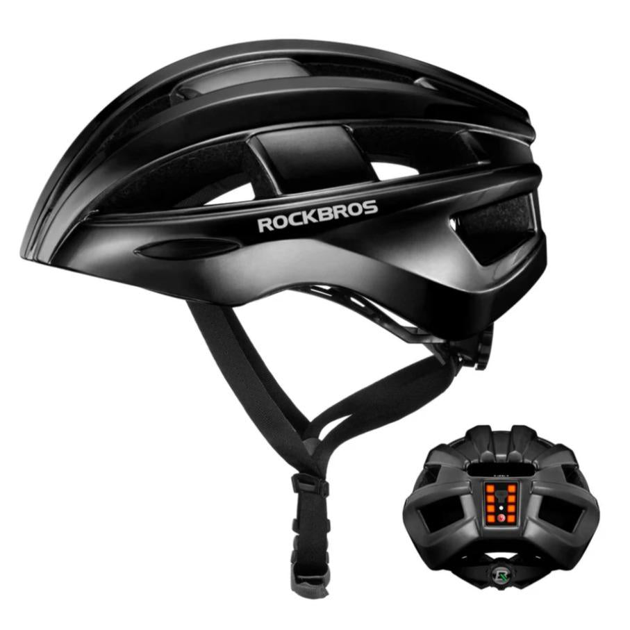 ROCKBROS Casco de Ciclismo con Luz Trasera 55-60cm, 8 Perlas LED, 3 Modos, Batería de 300 mAh, Ventilación Transpirable, Ligero y Cómodo, Incluye Módulo de Luz Trasera Incorporado
