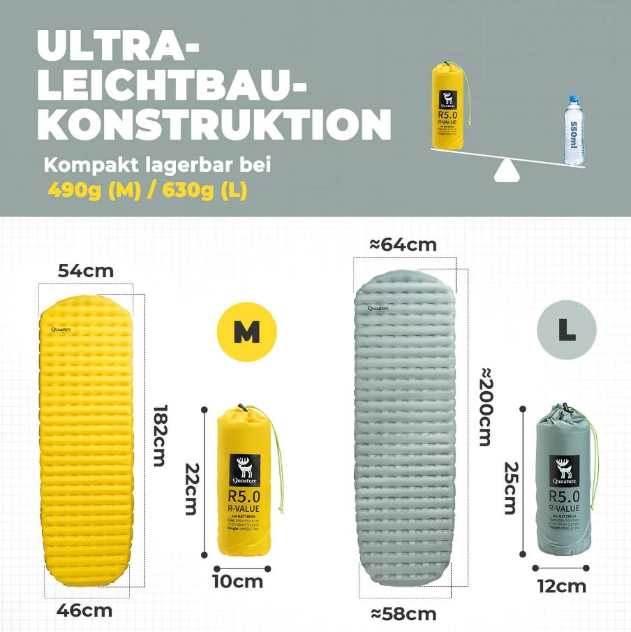 ROCKBROS Qunature colchón inflable/esterilla térmica RS5.0 para camping al aire libre con estructura reflectante 3D y 8 cm de amortiguación