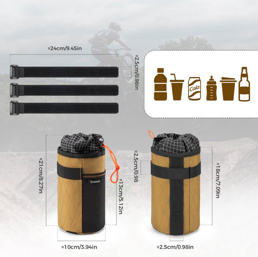ROCKBROS bolsa térmica para botellas de agua con aislamiento térmico, lámina de aluminio, bolsillo lateral extensible, cierres de velcro robustos, cierre ajustable con cordón, compatibilidad universal para bicicletas de carretera, mountain bikes y e‑bikes
