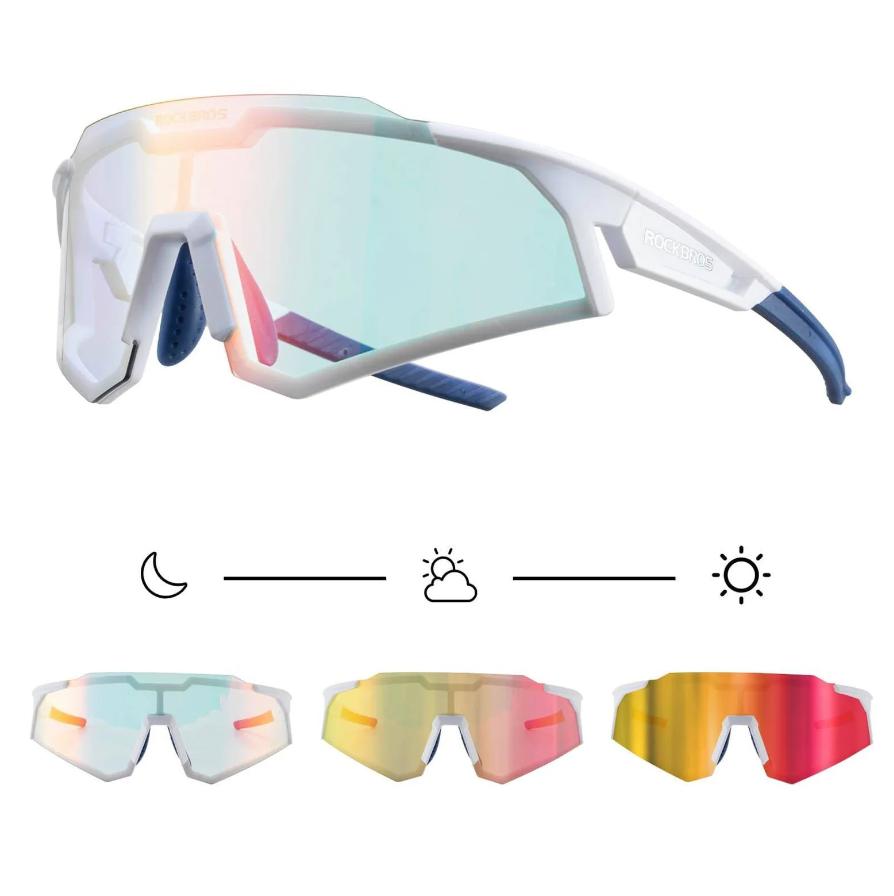 ROCKBROS Gafas de sol Gafas de ciclismo Gafas automáticas fotocromáticas al aire libre Protección UV400 Lente de PC Marco TR93 Agujeros de ventilación Tira de goma antideslizante 31g Ligero