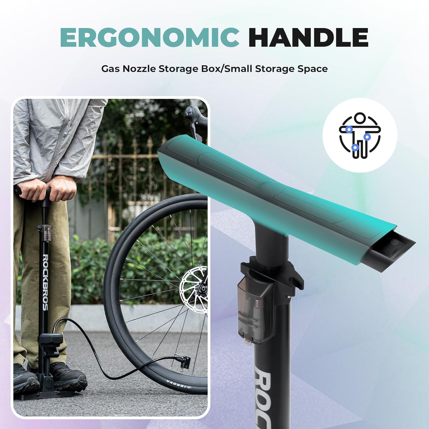 ROCKBROS Bomba de pie para bicicleta 150 PSI con manómetro, bomba de aire para bicicleta, compatible con carretera y MTB