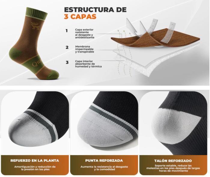 ROCKBROS Qunature Nature calcetines impermeables para exteriores - transpirables, cortavientos, resistentes al desgaste y antideslizantes - 85% algodón - con amortiguación de impactos y absorbentes de humedad