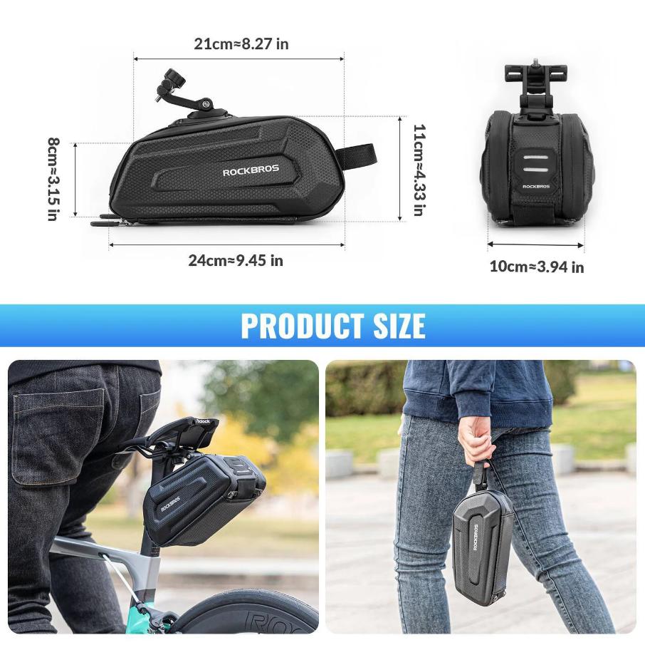 ROCKBROS Bolsa de Bicicleta 3D Carcasa Rígida 1,8L con Cierre Rápido & Paneles Reflectantes Impermeable & Seguridad Nocturna de Material PU de Alta Calidad