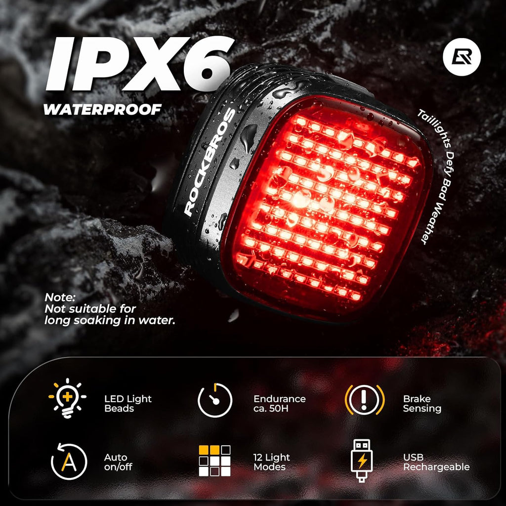 ROCKBROS Waterproof Ultra Bright LED Bike Taillight with 4 Modes