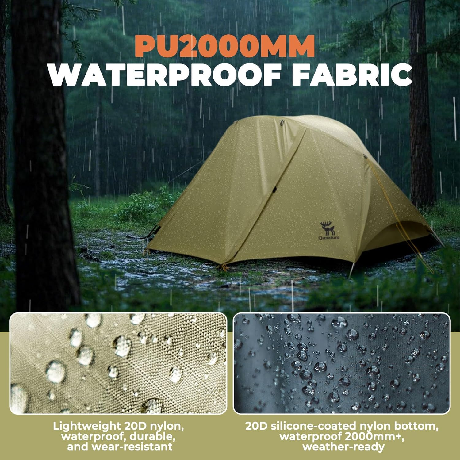 ROCKBROS Qunature tienda de campaña para 2 personas, impermeable & techo desmontable, estructura en X, ultraligera, para camping, senderismo y actividades al aire libre