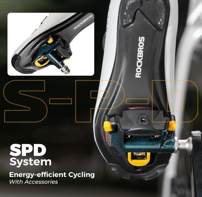 ROCKBROS Tacos de Pedal SPD, Pedal de Bicicleta de Carretera de Aleación de Aluminio con Tensión Ajustable, Rodamientos Sellados, Eje de CrMo, Incluye Clips, Duradero, Antideslizante, para Carretera y Entrenamiento