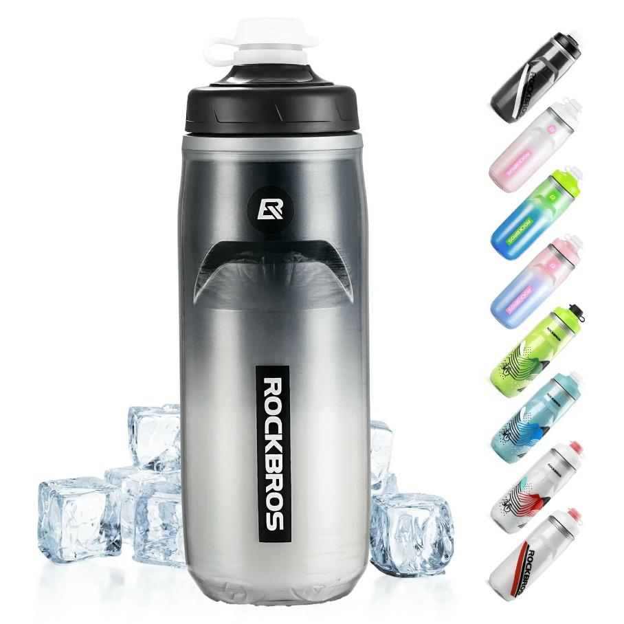 ROCKBROS botella de agua para bicicleta 620 ml, botella deportiva con función de enfriamiento durante 5 horas, sin BPA y a prueba de fugas, ideal para viajes en bicicleta y desplazamientos por negocios